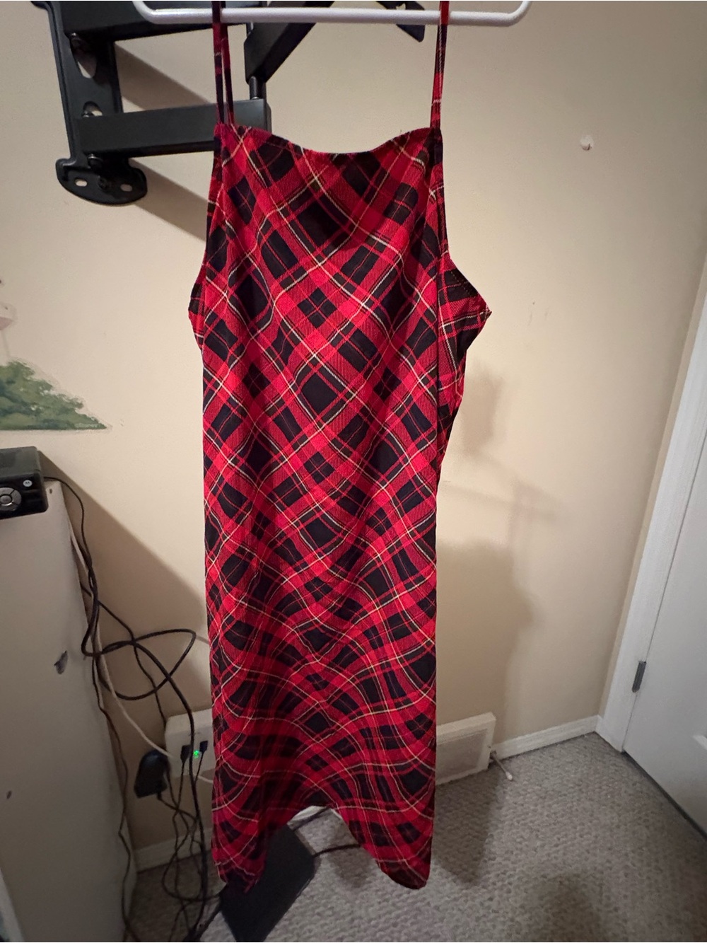 H&M Red and Black Plaid Slip Dress with Thin Straps